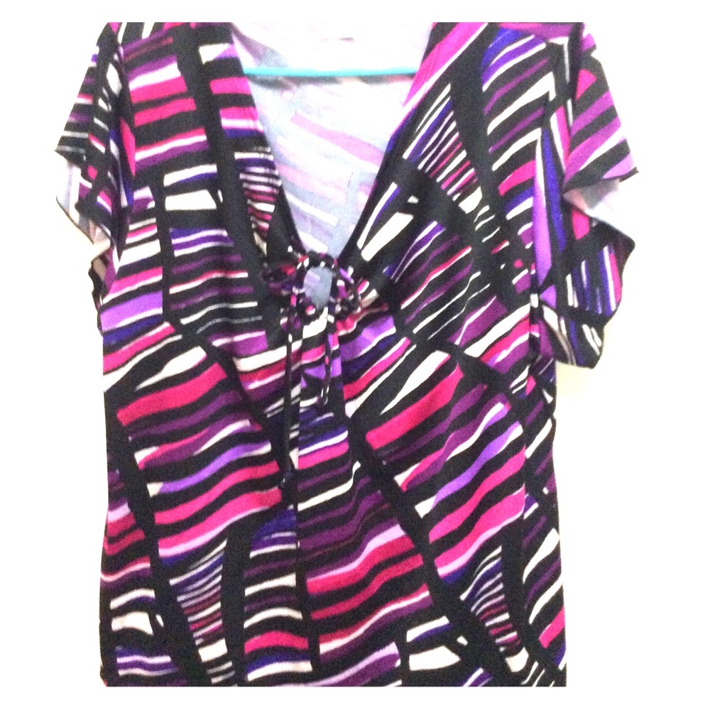 Pink and black v neck top